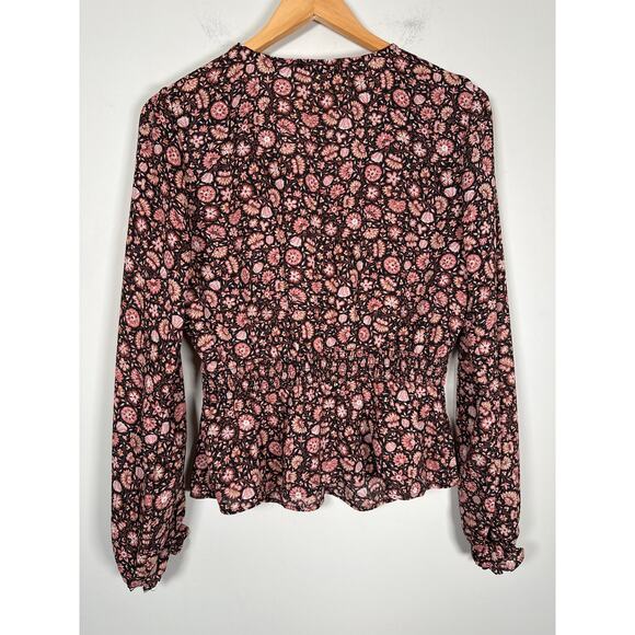 Abercrombie & Fitch Womens Blouse Shirt Size M Floral Ruffle V Neck - Picture 5 of 8